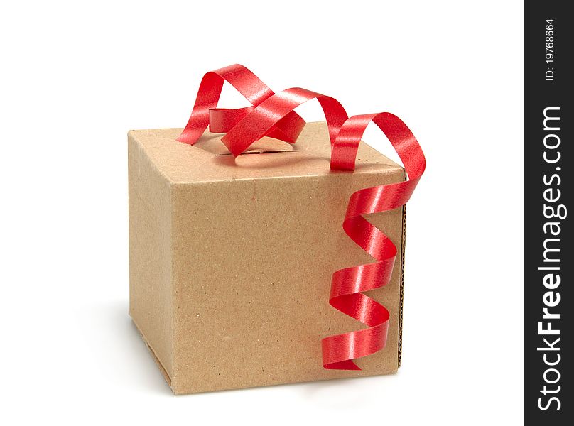 Gift Box whits red ribbon isolated on white