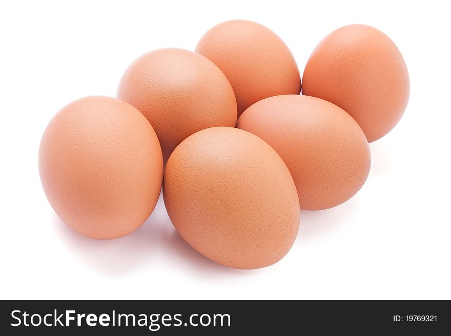 Six eggs isolated on white