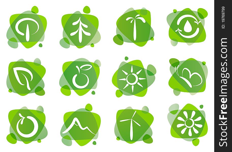 Set of twelve environmental green icons . Set of twelve environmental green icons .
