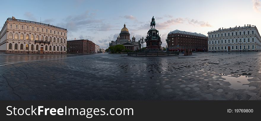 Panorama Isaakievsky cathedral  in St.-Petersburg early in the morning