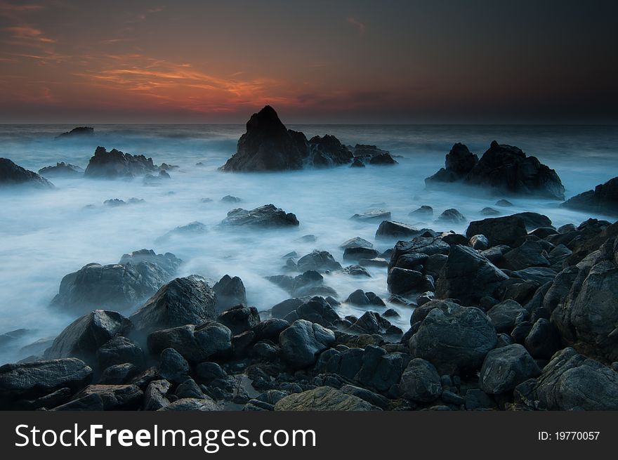 Emotinal photo of the sunset over rocky coast near Ajaccio, Corsica. Emotinal photo of the sunset over rocky coast near Ajaccio, Corsica