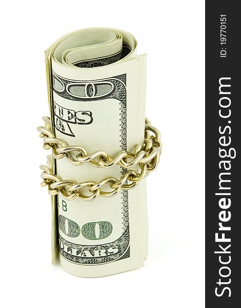 Chained dollar isolated on white