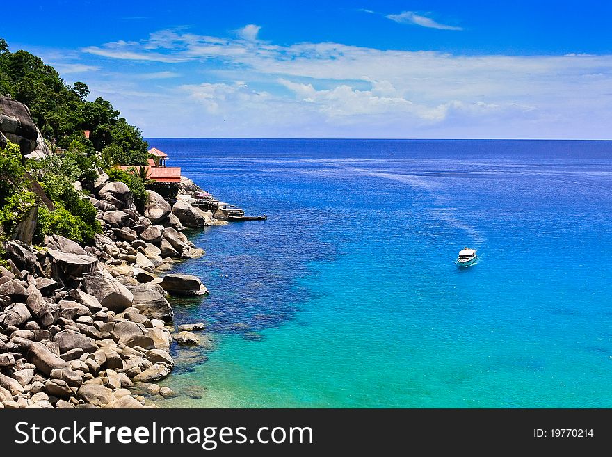 White boat in the azure sea. White boat in the azure sea