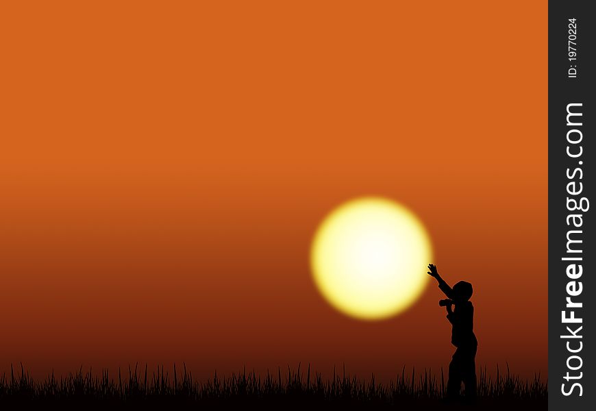 Silhouette of a boy leaning on sun. Silhouette of a boy leaning on sun