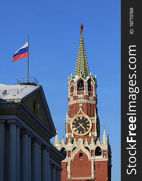 The Spasskaya Tower in Moscow Kremlin, Russia.