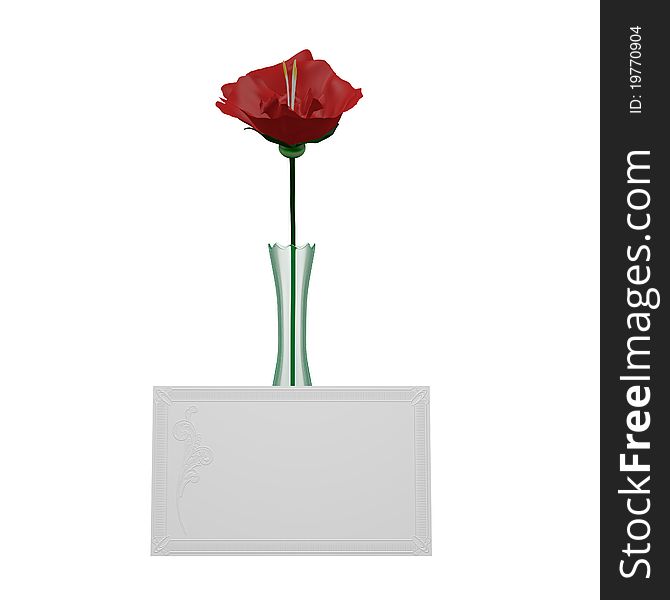 Flower in a vase with blank greeting card in front of vase. Flower in a vase with blank greeting card in front of vase.
