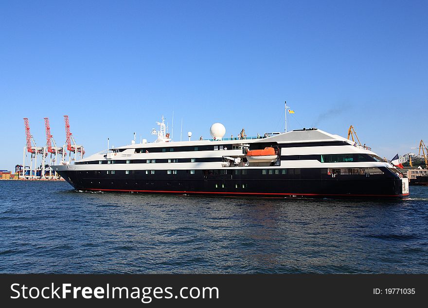 Luxury cruise passenger liner in marina. Luxury cruise passenger liner in marina