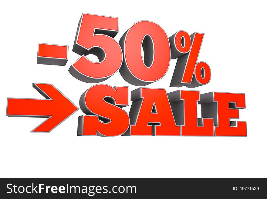 Computer generated rendering of SALE with 50% discount text over white background. Computer generated rendering of SALE with 50% discount text over white background.