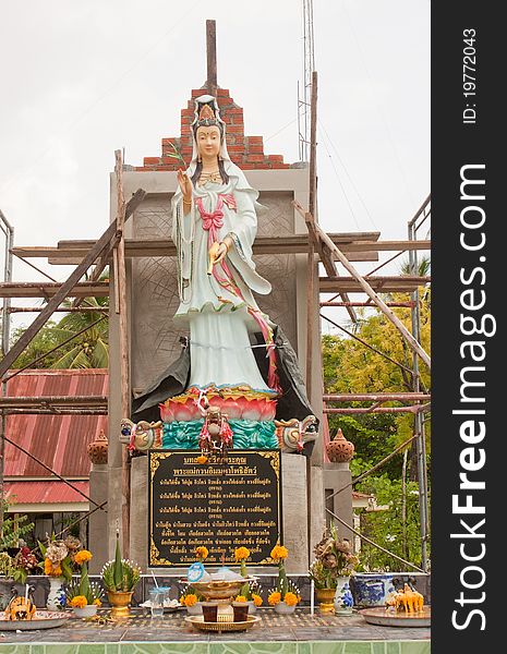 The statue of kwan-yin in thai temple. The statue of kwan-yin in thai temple