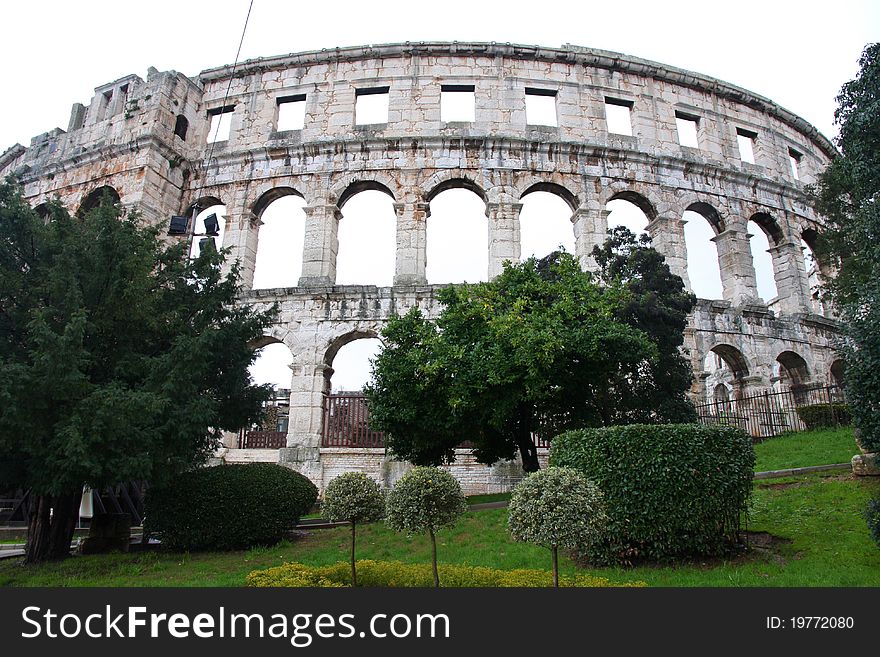 Details of roman amphitheater (Colosseum) in Pula