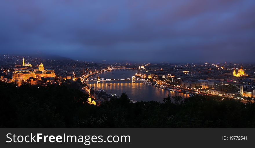 View of panorama Budapest, Hungary, from fortress Citadel