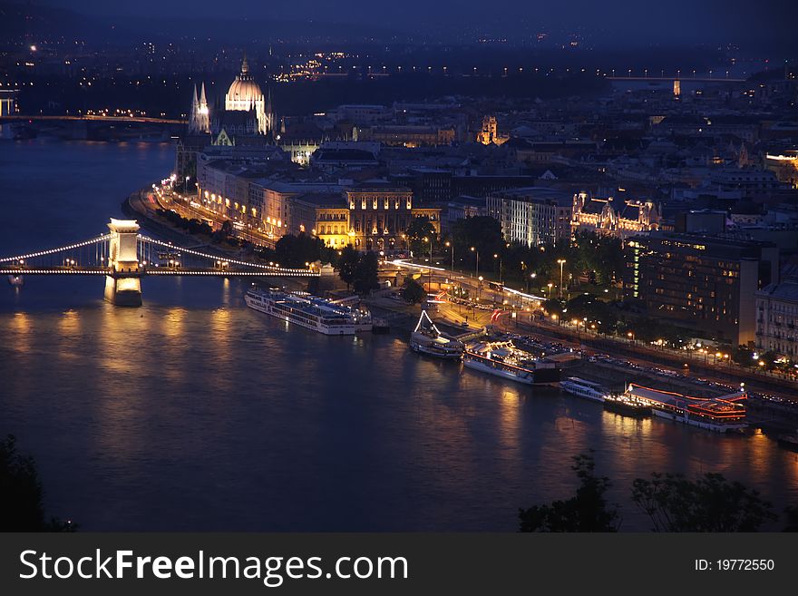 View of panorama Budapest, Hungary, from fortress Citadel