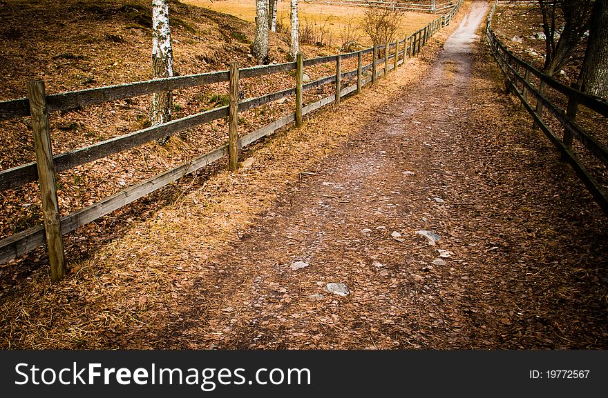 Wooden Fence Along A Path