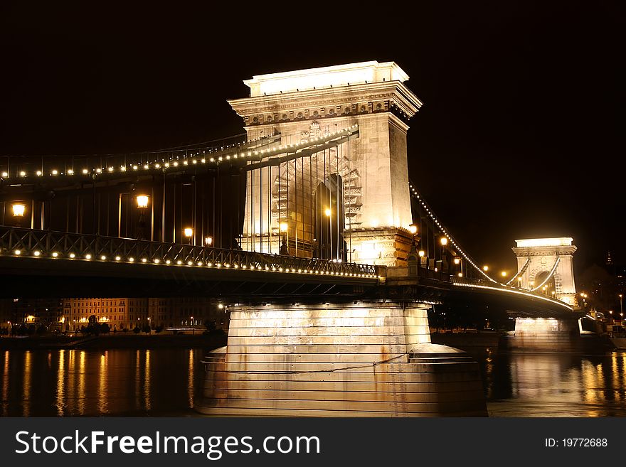 View of chain bridge in Budapest, Hungary