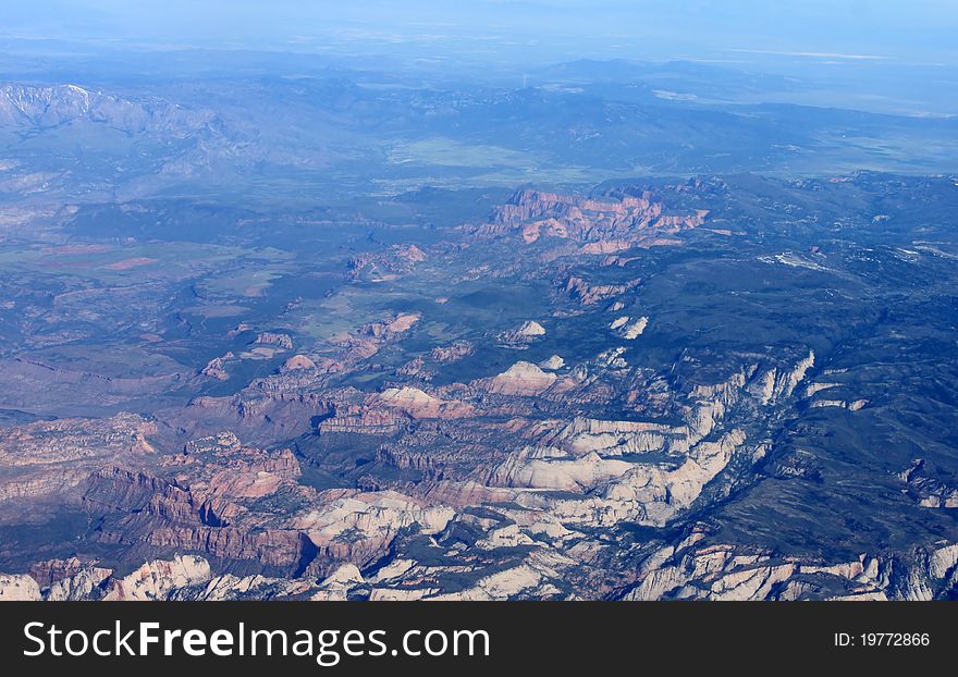 The Rocky Mountains from high above.