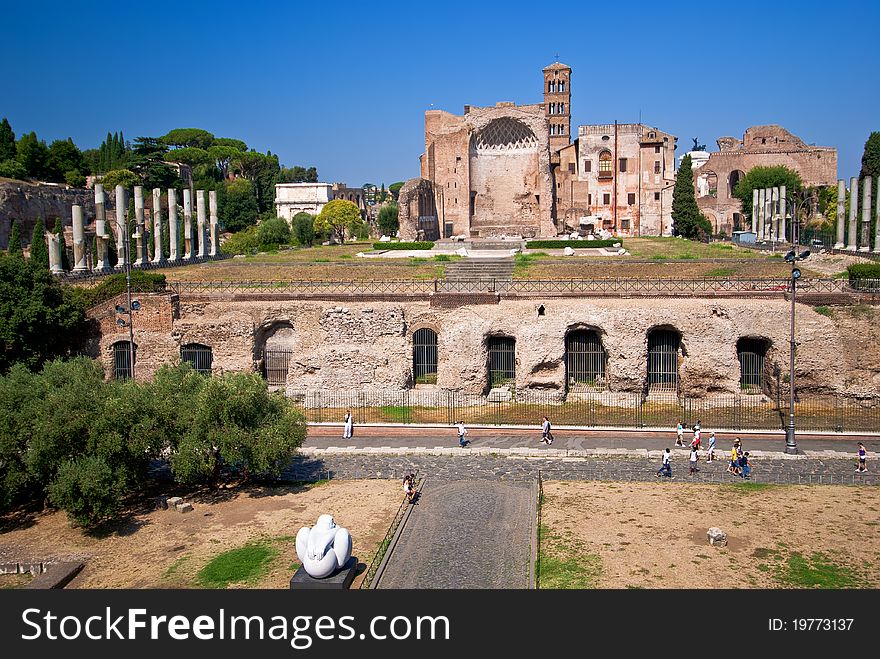 The temple of venus and rome, viewed from the colosseum.