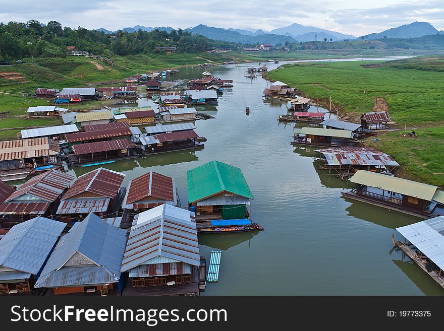 Houseboat in the river Kanchanaburi, Thailand.