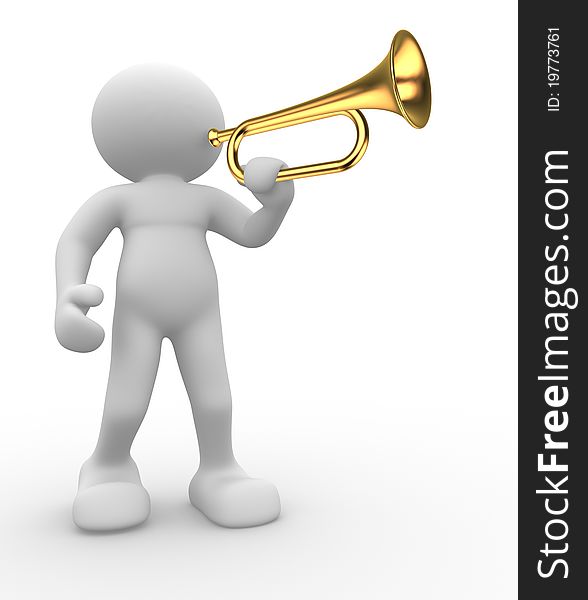 3d people icon playing trumpet - This is a 3d render illustration. 3d people icon playing trumpet - This is a 3d render illustration