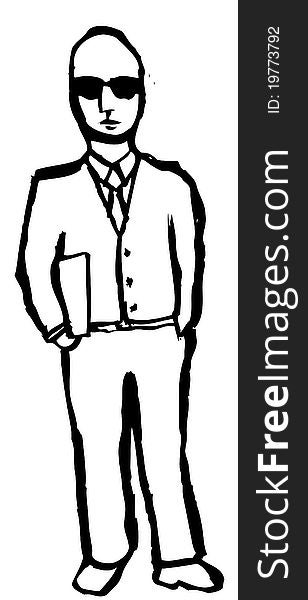 Black and white drawing of a business man in a tie. Black and white drawing of a business man in a tie