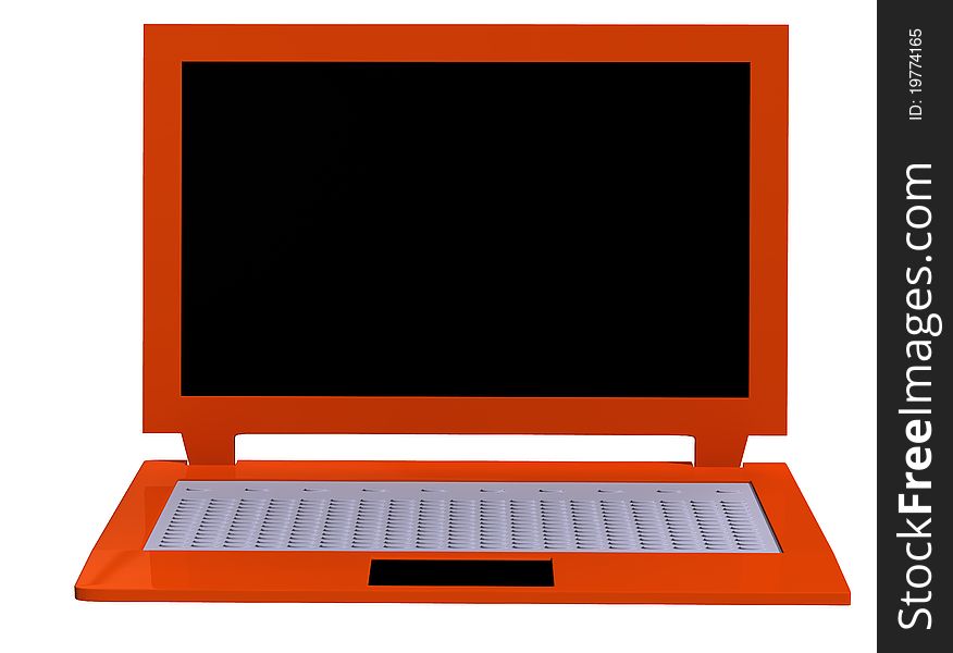 Orange laptop on white baground without office equipment