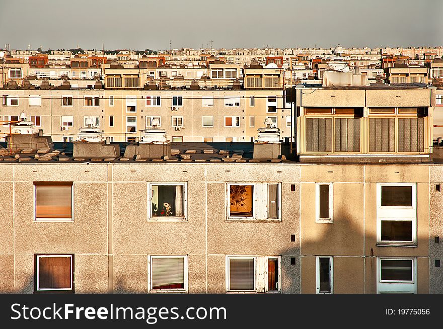 Many panel apartments in warm tones