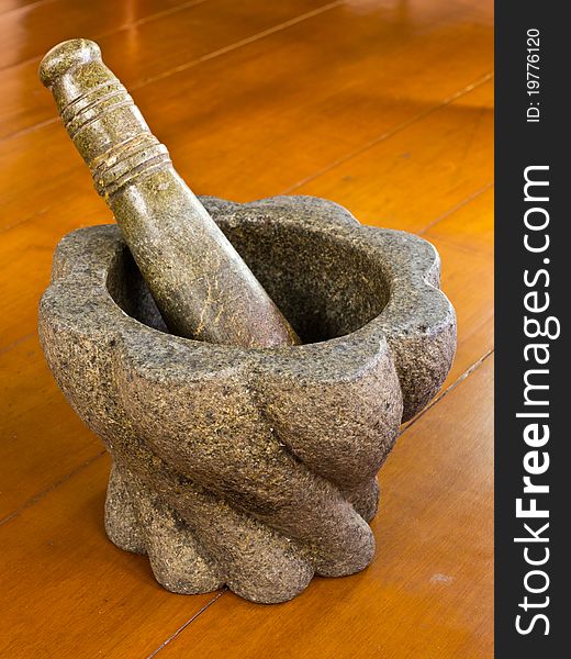 Stone mortar and pestle, utensil in Thai kitchen