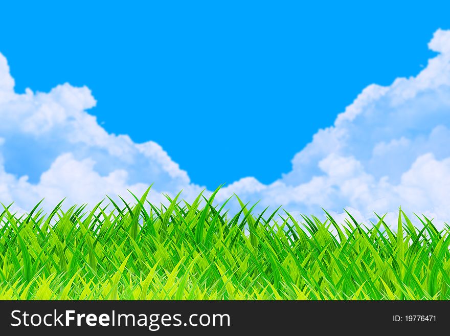 Grass and cloudy sky background