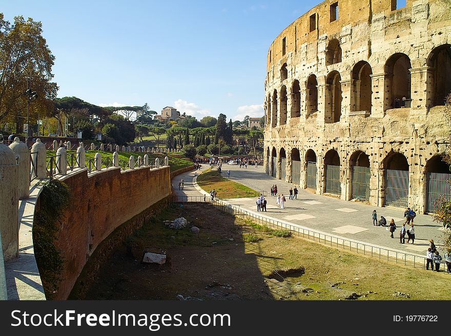 The Colosseum was built by Vespasian andTitus in the 70-80 A.D. and was used for gladiatorial spectacles. Its original Latin name was Amphitheatrum Flavium. The Colosseum was built by Vespasian andTitus in the 70-80 A.D. and was used for gladiatorial spectacles. Its original Latin name was Amphitheatrum Flavium.