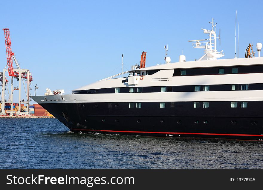 Luxury cruise passenger liner in marina. Luxury cruise passenger liner in marina