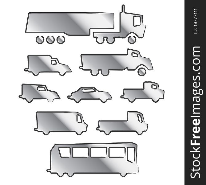Basic set of metallic car icons. Basic set of metallic car icons