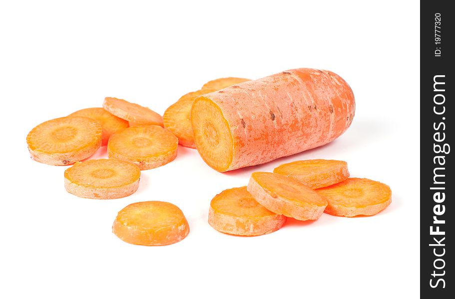 Carrot slices lying on white background isolated. Carrot slices lying on white background isolated