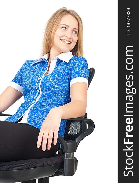 Business woman sitting relaxed in office chair. Business woman sitting relaxed in office chair