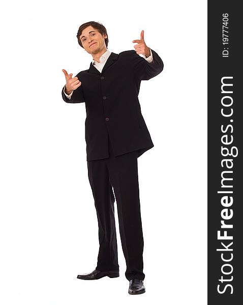 Young business man pointing at you