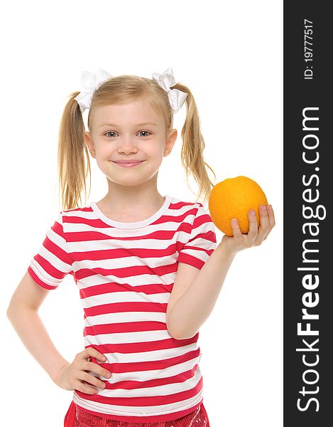 Girl Holding An Orange And Smiling