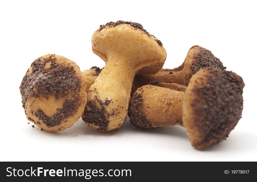 Cookie mushrooms on a white background