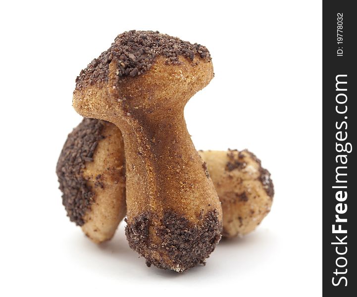 Cookie mushrooms on a white background