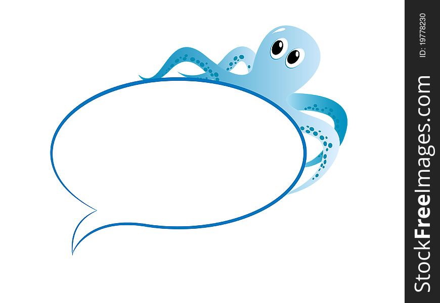 Funny blue octopus illustration on the conversation window. Funny blue octopus illustration on the conversation window