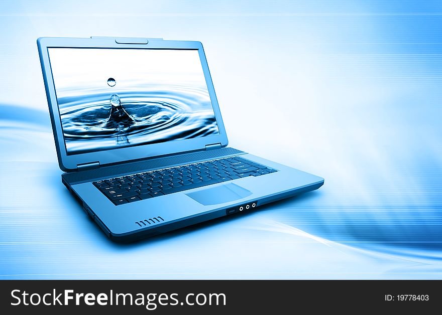 Black shiny laptop on abstract background. Black shiny laptop on abstract background