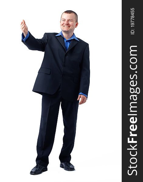 Businessman Gesturing In Blue Shirt.