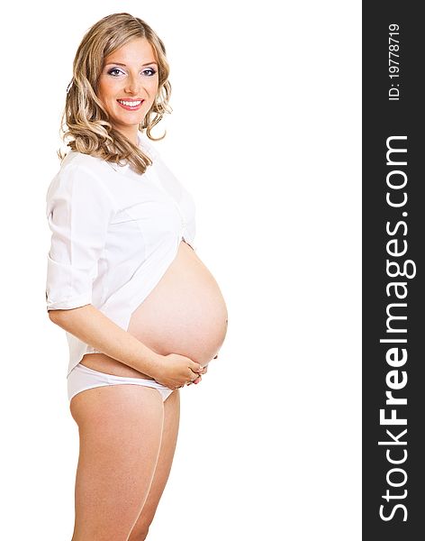 Pregnant woman isolated on white