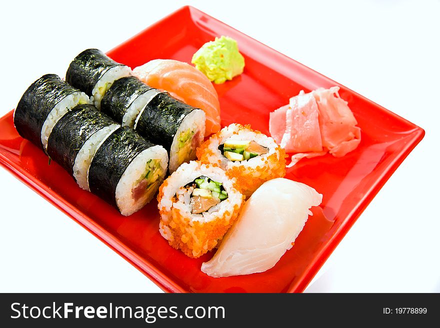 Sushi. Japanese rice, raw fish and seafood. Sushi. Japanese rice, raw fish and seafood