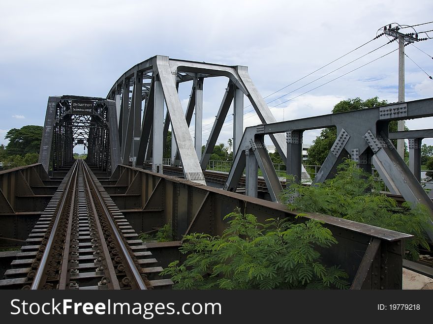 Railway on the bridge over the River Nakornchaisri Thailand. Railway on the bridge over the River Nakornchaisri Thailand