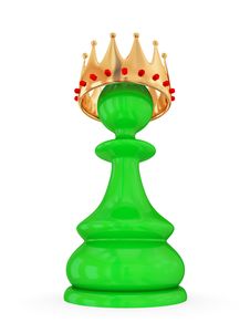 Green Pawn With A Large Golden Crown. Royalty Free Stock Image