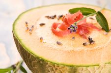 Melon Soup With Parma Ham And Lavender Royalty Free Stock Photos Melon Soup With Parma Ham And Lavender Royalty Free Stock Photos