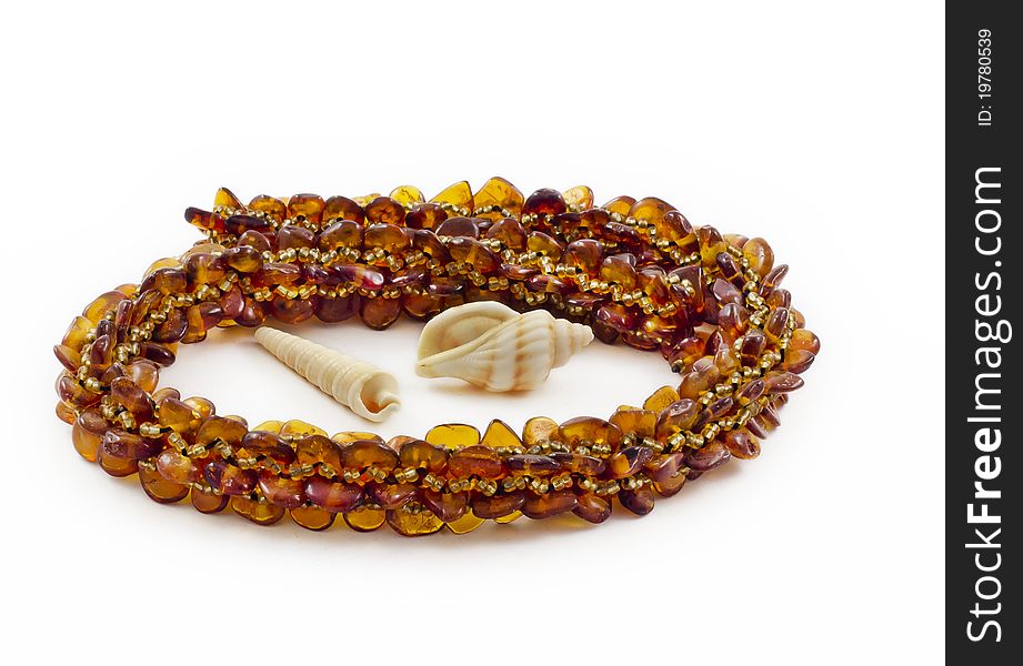 Necklace of Baltic amber and shellfish