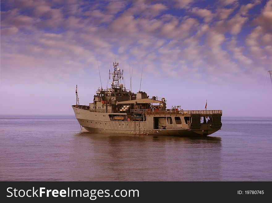 War ship anchored in the Mediterranean. War ship anchored in the Mediterranean