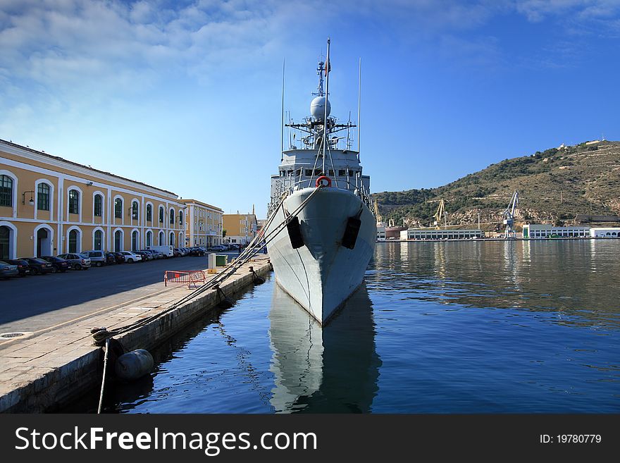 War ship tied up in Cartagena