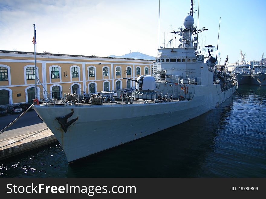 War ship tied up in Cartagena