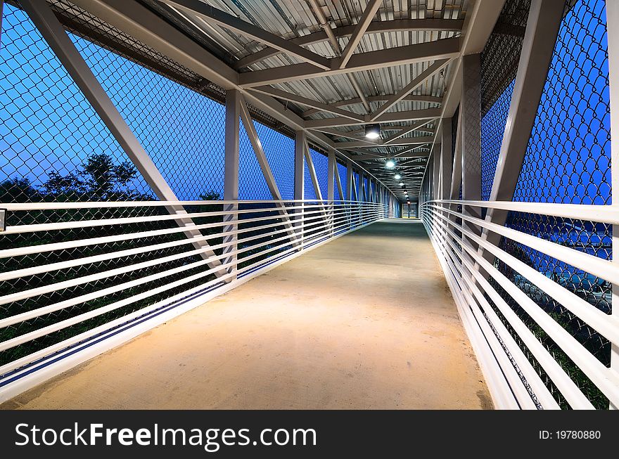 Interior walkway of a footbridge. Interior walkway of a footbridge.
