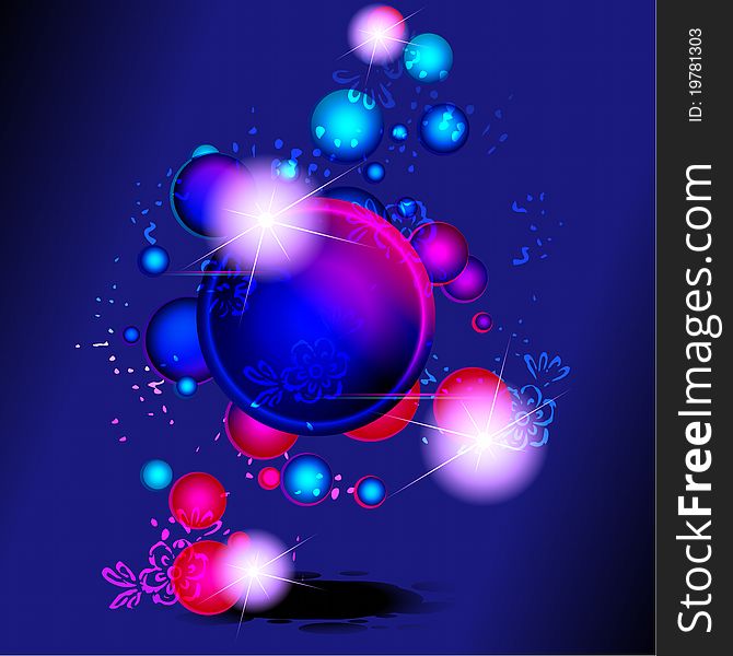 Dark vibrant banner with bubbles and flowers